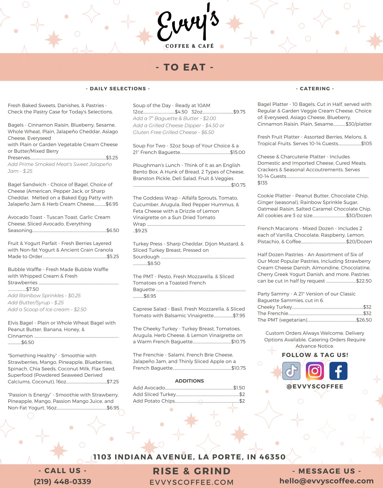 evvy's coffee house food menu